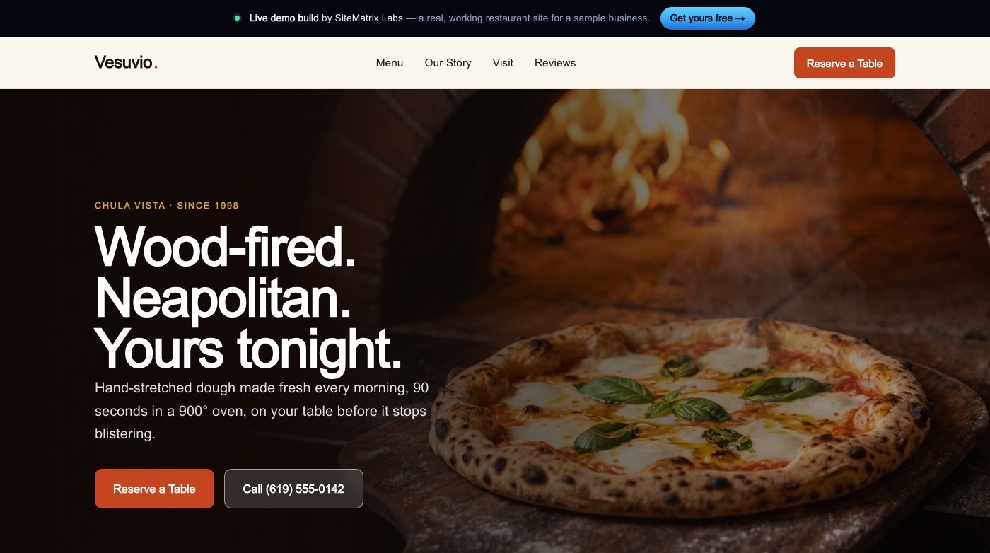 Neighborhood Pizzeria — Menu-first design that books tables.