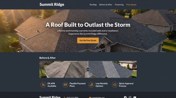 Residential Roofing Co. — Proof-first design that wins big-ticket quotes.